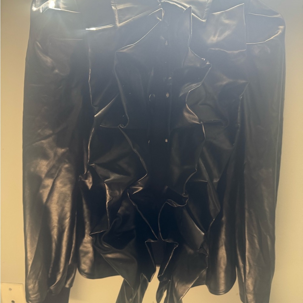AKIRA Black Leather Jacket Sleek Glossy Finish